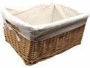 Woven Wicker Basket for the Carrier Made of Natural Wicker with Brown Fabric Inlay