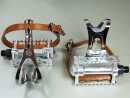 Retro Bicycle Pedals with Retro Toe Clips with Single Leather Straps