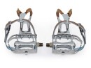Bicycle Pedals with Retro toe clips with leather and leather belt