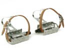 Retro Bicycle Pedals with Retro Toe Clips and Single Leather Straps