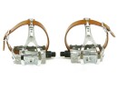 Retro Bicycle Pedals with Retro Toe Clips and Single Leather Straps