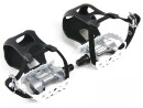 White Retro Bicycle Pedals with Plastic Toe Clips with Nylon Belt