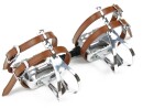 White Retro Bicycle Pedals with Retro Toe Clips and Leather Double Strap