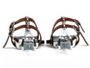 White Retro Bicycle Pedals with Retro Toe Clips and Leather Double Strap
