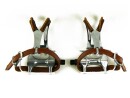 White Retro Bicycle Pedals with Retro Toe Clips with Leather and Leather Belt