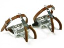 White Retro Bicycle Pedals with Retro Toe Clips with Leather and Leather Belt