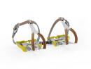 Yellow Retro Bicycle Pedals with Retro Leather Toe Clips and Leather Belt