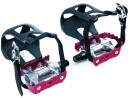 Red Race Bicycle Pedals with Plastic Toe Clips and Nylon...
