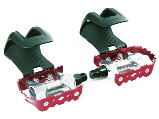 Red Race Bicycle Pedals with Plastic Toe Clips without Straps