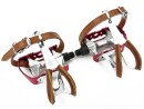 Red Race Bicycle Pedals with Retro Toe Clips with Leather and Leather Belt