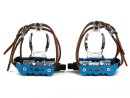 Blue Race Bicycle Pedals with Retro Toe Clips and Leather Double Strap