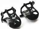 Silver Race Bicycle Pedals with Plastic Toe Clips and Nylon Belt