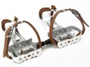 Silver Race Bicycle Pedals with Lether Potected Retro Toe Clips and Leather Belt