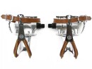 Silver Race Bicycle Pedals with Lether Potected Retro Toe Clips and Leather Belt