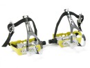 Yellow Road Bike Aluminum Pedals with Toe Clips and Single Strap