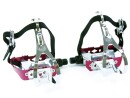 Red Road Bike Aluminum Pedals with Toe Clips and Single Strap