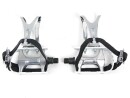 White Road Bike Aluminum Pedals with Toe Clips and Single Strap