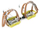 Yellow Road Bike Aluminum Pedals with Retro Toe Clips and Double Strap