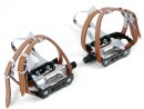 Black Road Bike Aluminum Pedals with Retro Toe Clips and Double Strap