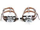 Black Road Bike Aluminum Pedals with Retro Toe Clips and Double Strap