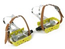 Gelbe Rennrad Pedale – Retro Haken, Lederriemen, Aluminium