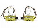 Gelbe Rennrad Pedale – Retro Haken, Lederriemen, Aluminium