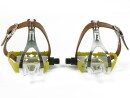 Gelbe Rennrad Pedale – Retro Haken, Lederriemen, Aluminium