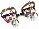 Red Anodized Road Bike Aluminum Pedals with Retro Toe...