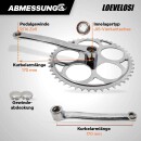 Vintage Singlespeed Tretkurbel 44 Zähne, Stahl, Silber, robust und retro