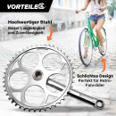 Vintage Singlespeed Tretkurbel 44 Zähne, Stahl, Silber, robust und retro