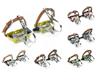 Road Bike Aluminum Pedals with Retro Toe Clips and Single Strap