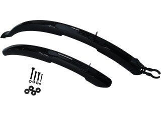 Stabiles Steck-Schutzblech fürs Fahrrad Vorderrad und Hinterrad 26 - 29 Zoll aus Kunststoff mit Halterung Schwarz